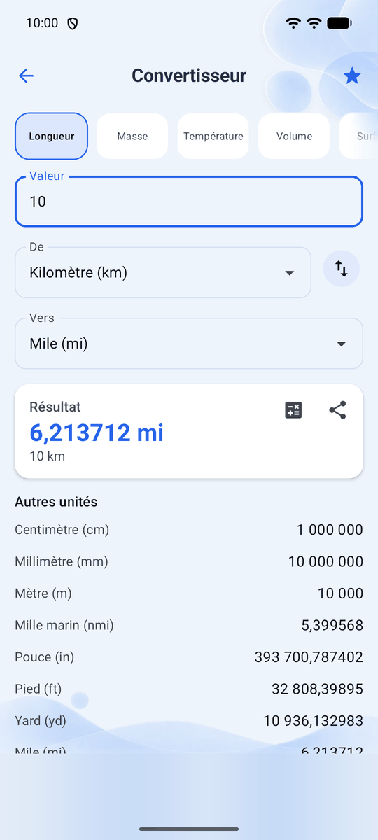 Capture d’écran de l’application Calqira : Convertisseur