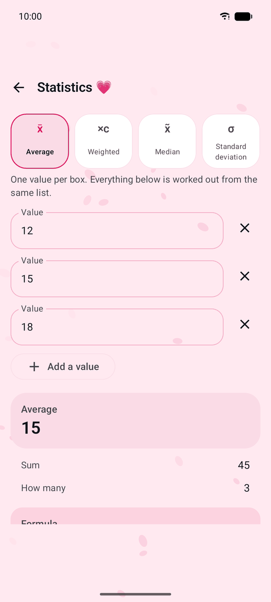 Screenshot of the Calqira app: Heart