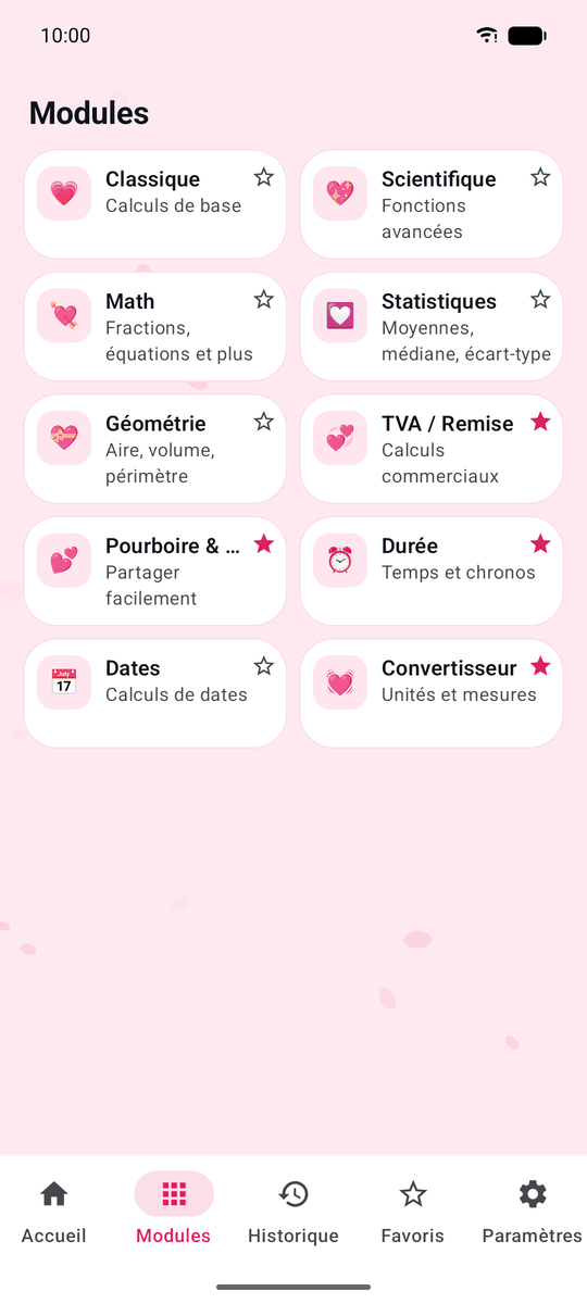 Capture d’écran de l’application Calqira : Cœur